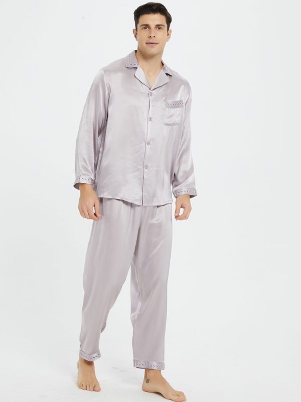 Embroidery Embellishment Natural Silk Pajamas Set