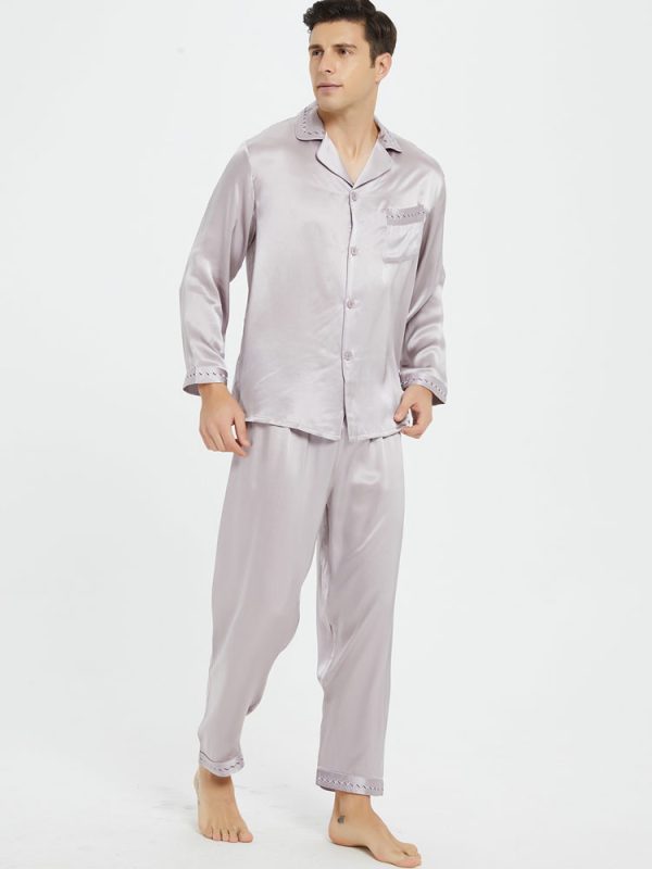 Embroidery Embellishment Natural Silk Pajamas Set
