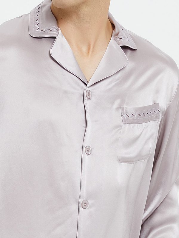 Embroidery Embellishment Natural Silk Pajamas Set