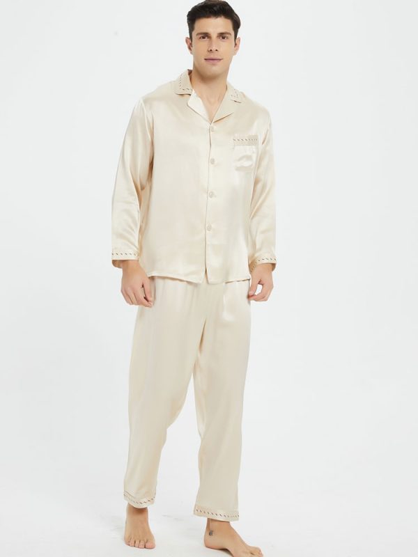 Embroidery Embellishment Natural Silk Pajamas Set