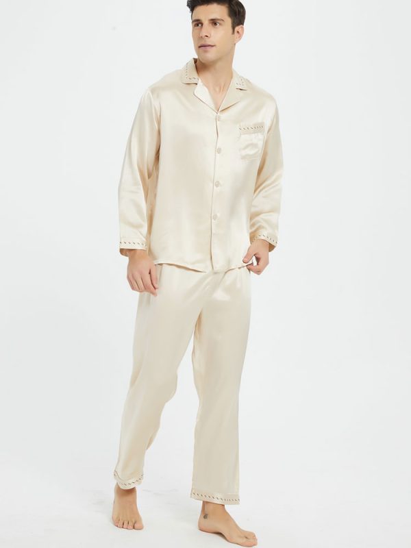 Embroidery Embellishment Natural Silk Pajamas Set