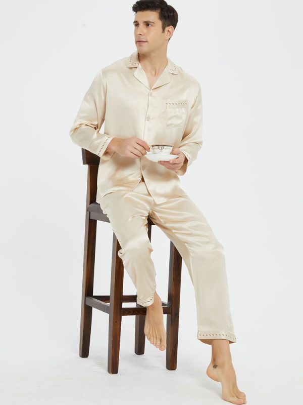 Embroidery Embellishment Natural Silk Pajamas Set