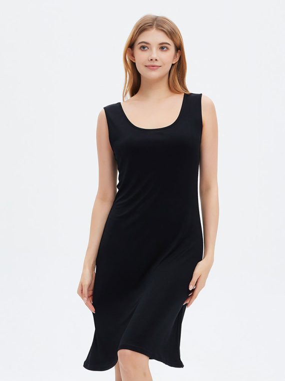 Womens Scoop Neck Sleeveless Silk Tank Dresses Knit Nightgowns